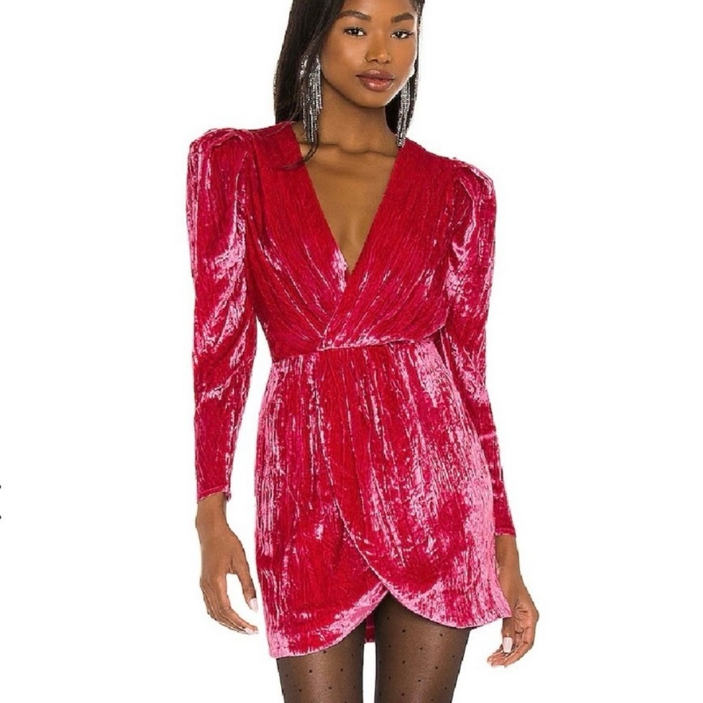 Lovers + Friends Kimora Velvet Mini Dress Size XS Magenta Pink Viscose Silk NWT